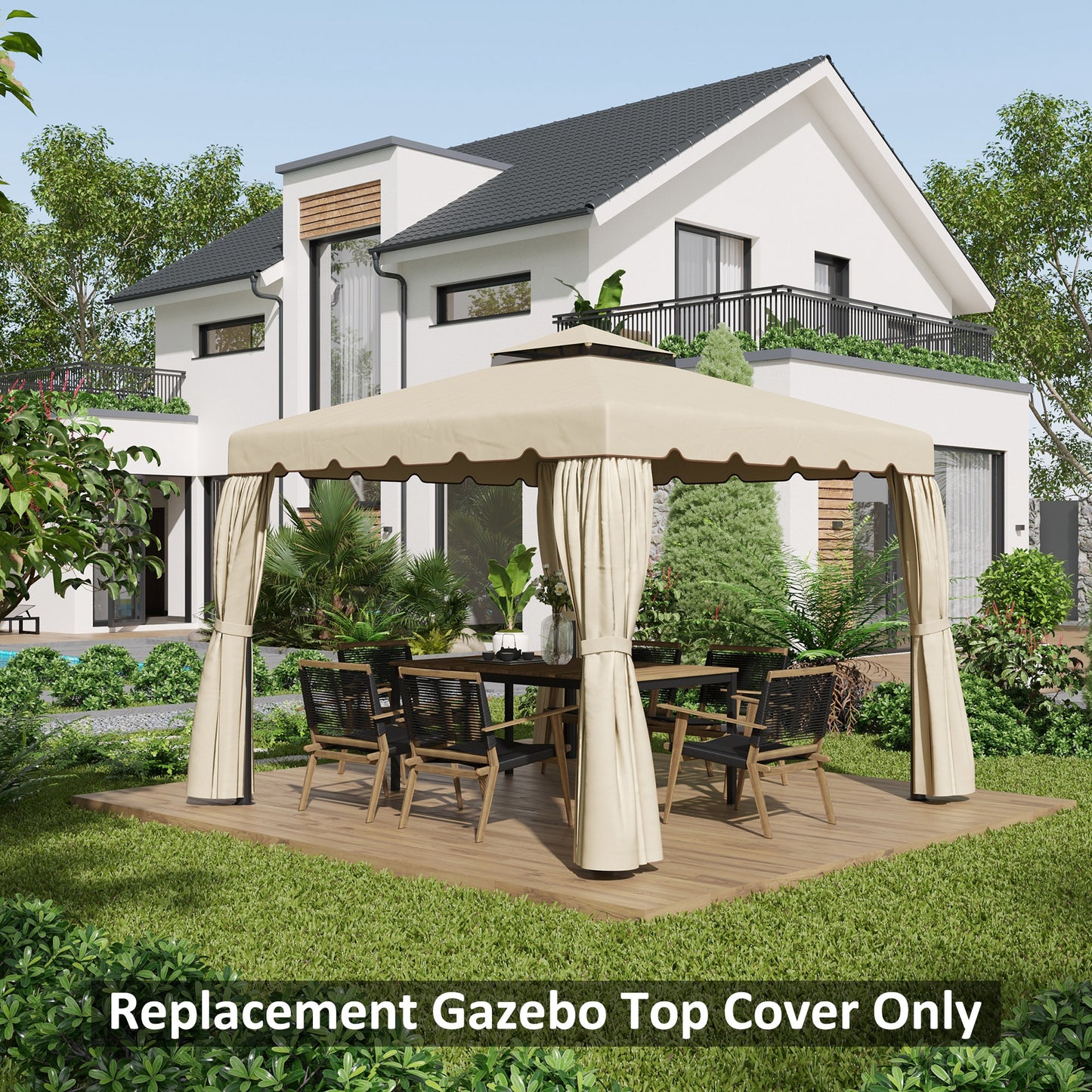 Outsunny 10' x 10' Gazebo Replacement Canopy, Gazebo Top Cover with Double Vented Roof for Garden Patio Outdoor TOP ONLY, Beige
