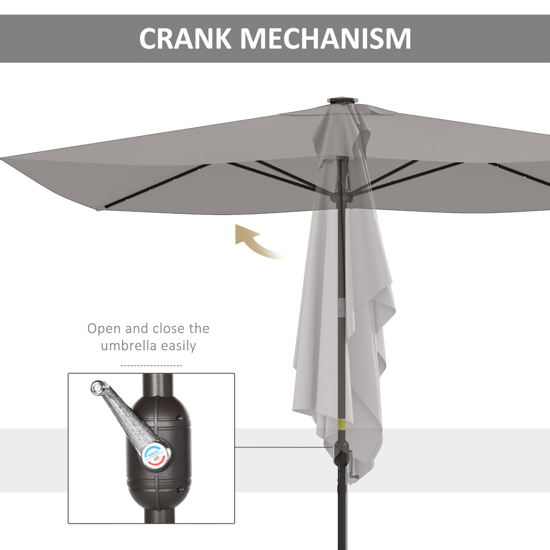 Outsunny 6.5x10ft Patio Umbrella Rectangle Solar Powered Tilt Aluminum Outdoor Market Parasol with LEDs Crank (Turquoise)