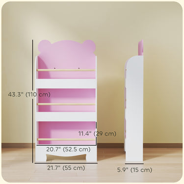 Qaba 3-Tier Bear Theme Kids Bookshelf with Anti-tipping Device for Living Room, Kids Room, Playroom, Pink