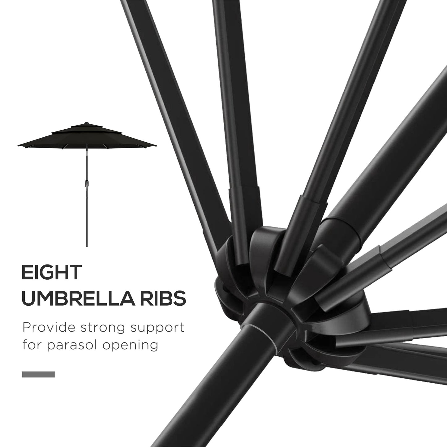 Outsunny 9FT 3 Tiers Patio Umbrella Outdoor Market Umbrella with Crank, Push Button Tilt for Deck, Backyard and Lawn, Sky Blue
