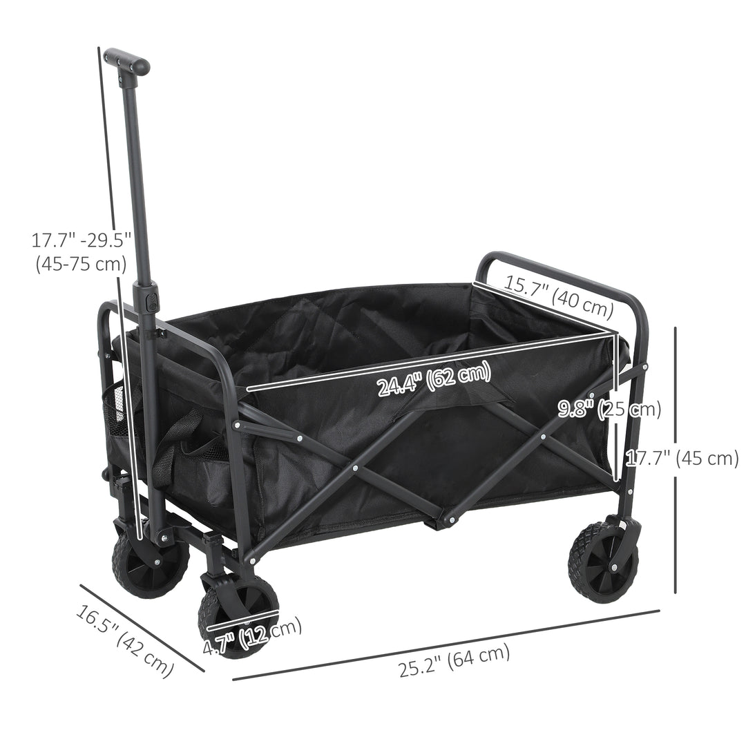 Outsunny Collapsible Folding Garden Cart, Heavy Duty Lawn Wagon with Universal Wheels and Adjustable Handle, Black