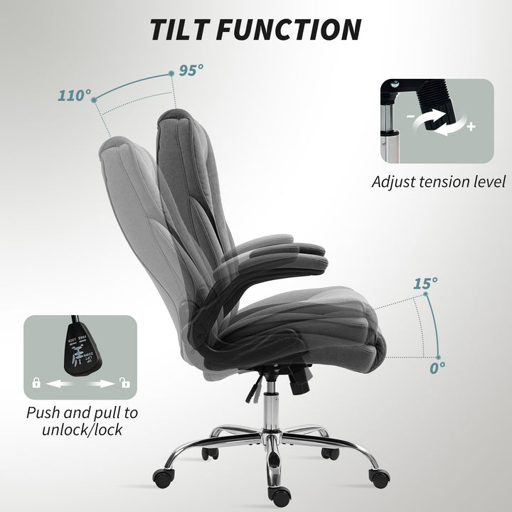 HOMCOM Executive Office Chair, Desk Chair with Flip-up Armrest, Diamond Fabric Computer Chair for Home Office, Dark Grey