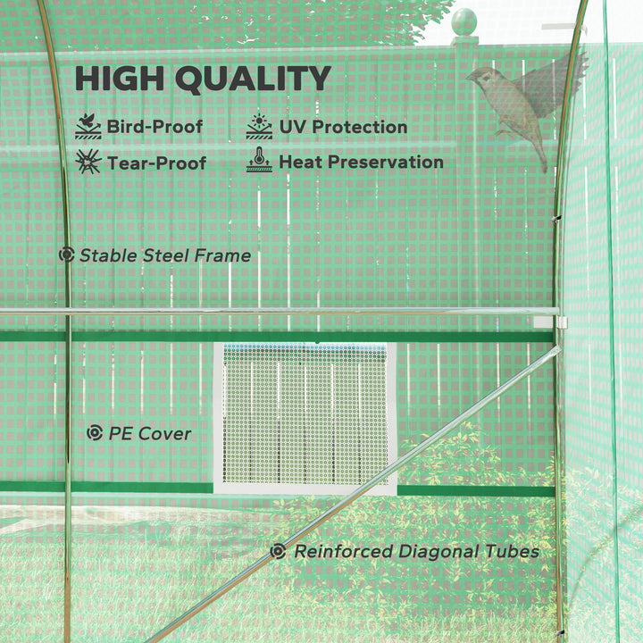 Outsunny 6.6' x 11' x 7' Walk-in Greenhouse Outdoor Plant Tunnel Warm Hot House w/ Roll Up Door and 6 Mesh Windows, Steel Frame, Green