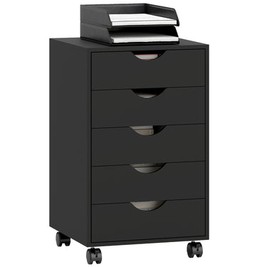HOMCOM File Cabinet with 5 Drawer Wheels, 15.7" x 15.7" x 26.4", Black