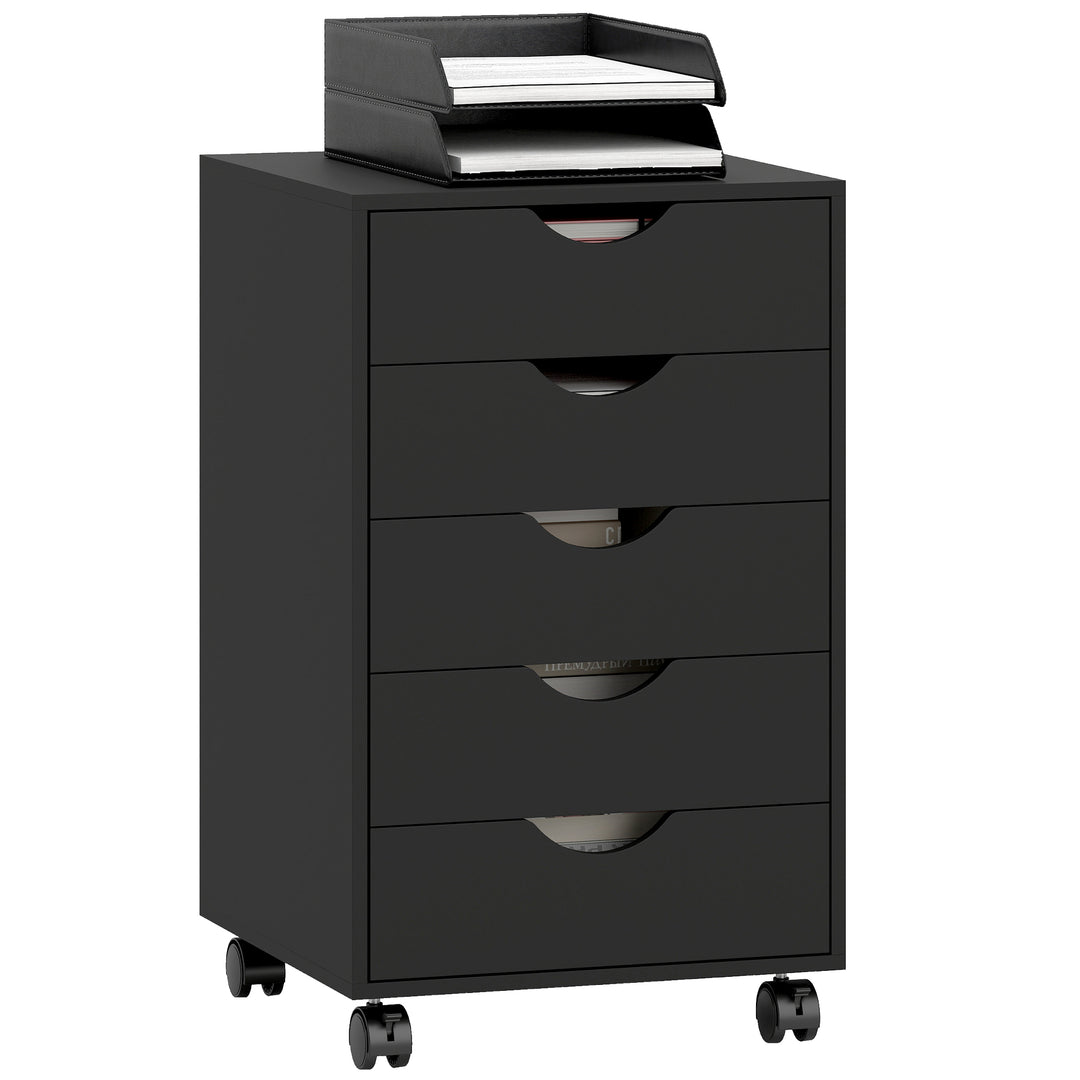 HOMCOM File Cabinet with 5 Drawer Wheels, 15.7" x 15.7" x 26.4", Black