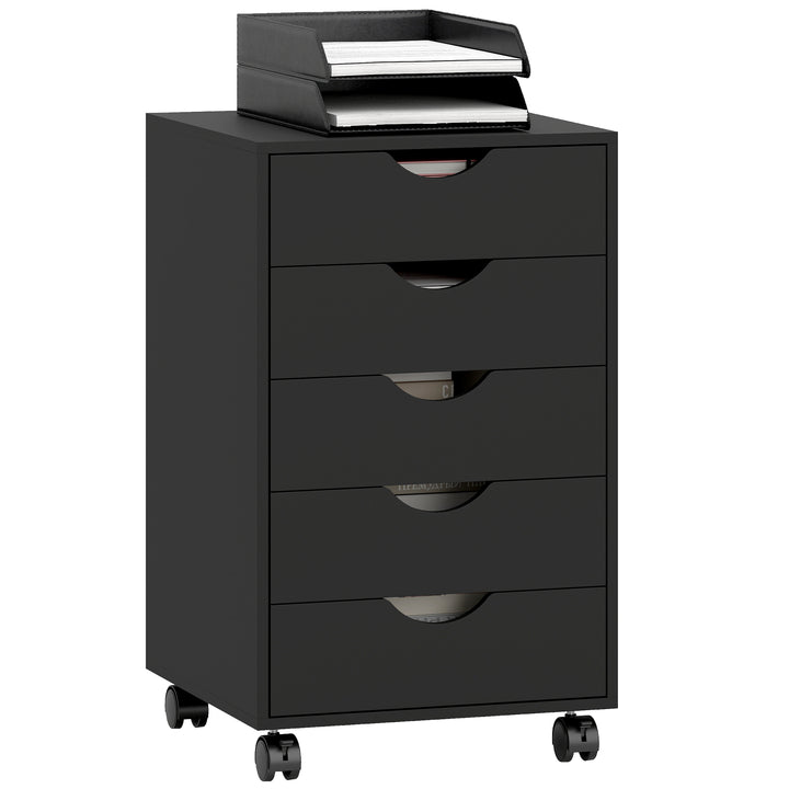 HOMCOM File Cabinet with 5 Drawer Wheels, 15.7" x 15.7" x 26.4", Black