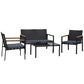 Outsunny 4 Pieces Wicker Patio Furniture Set with Cushions, Outdoor Rattan PE Rattan Conversation Set, Chairs and Loveseat with PS Board Armrests Decoration, Glass Top Table, Black