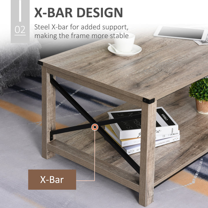 HOMCOM Industrial Coffee Table, Cocktail Table with Bottom Storage Shelf, Metal X-Bar for Living Room Bedroom