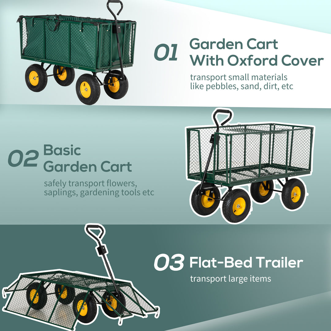 Outsunny 342L Utility Wagon Cart with Removable Mesh Sides to Convert into Flatbed for Beach Lawn Yard