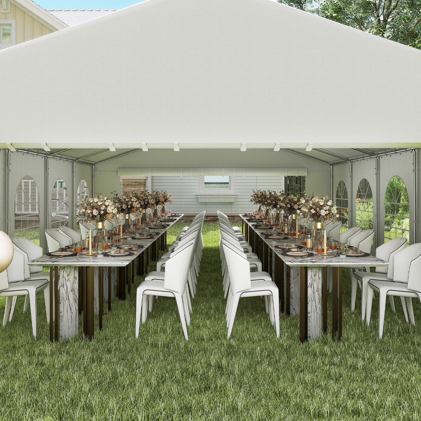 Outsunny 32'x16' Large Patio Gazebo, Steel Party Event Wedding Tent Canopy Carport Garage W/ 4 Removable Sidewalls for Outdoor Parking, White
