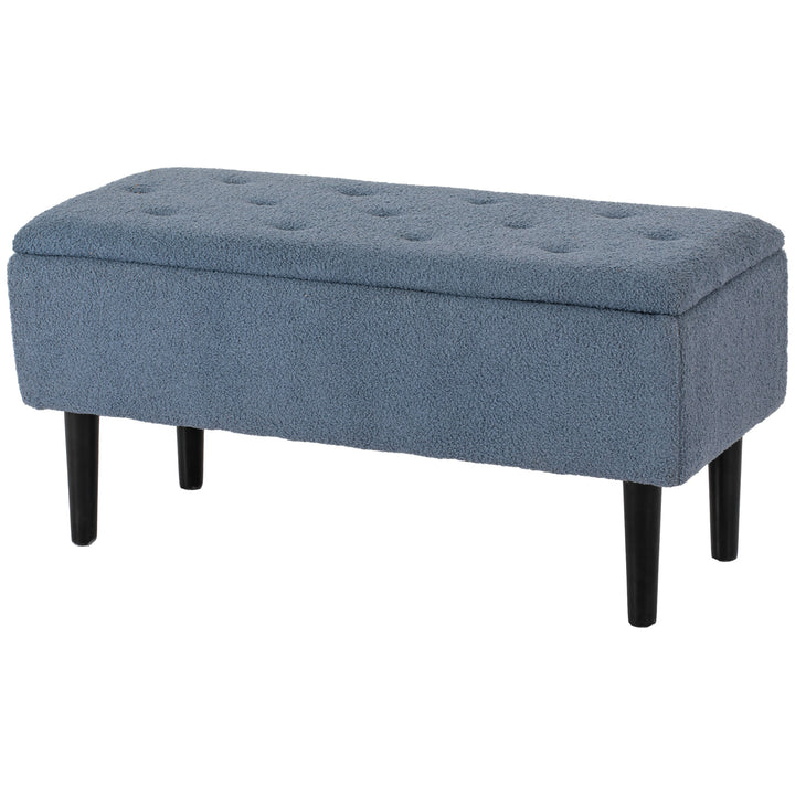 HOMCOM Modern Storage Bench, Ottoman with Storage and Teddy Velvet Upholstery for Living Room, Bedroom, Blue