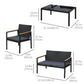 Outsunny 4 Pieces Wicker Patio Furniture Set with Cushions, Outdoor Rattan PE Rattan Conversation Set, Chairs and Loveseat with PS Board Armrests Decoration, Glass Top Table, Black