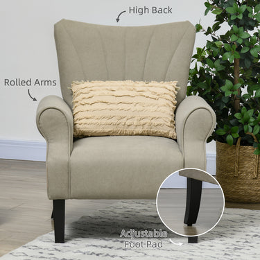 HOMCOM Fabric Armchair, Modern Accent Chair with Wood Legs for Living Room, Bedroom, Home Office, Beige