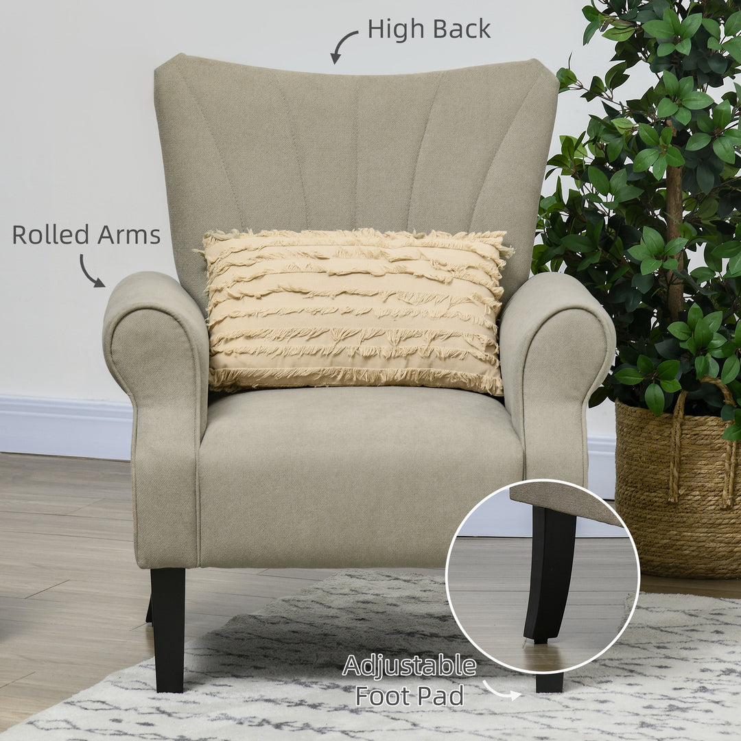 HOMCOM Fabric Armchair, Modern Accent Chair with Wood Legs for Living Room, Bedroom, Home Office, Beige