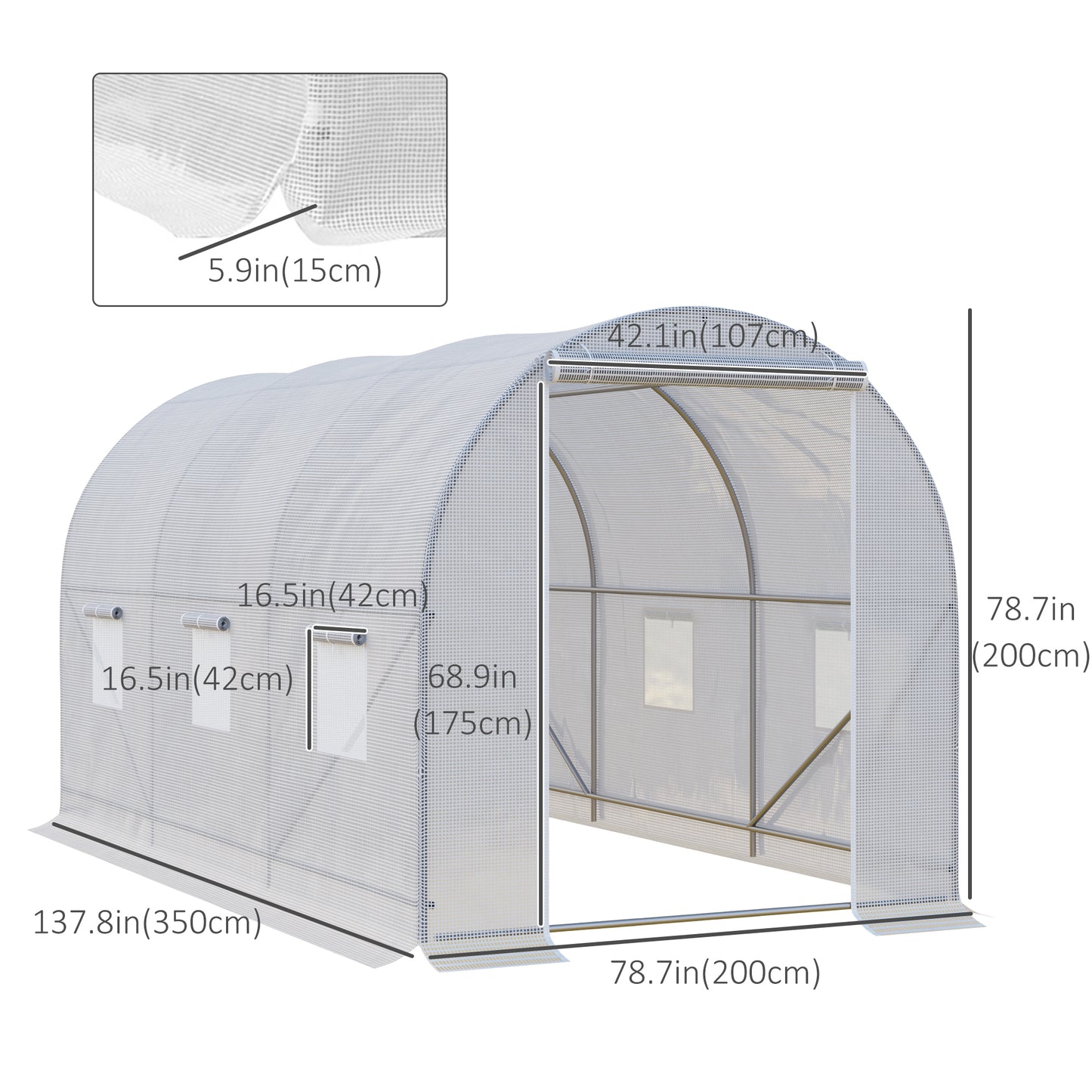 Outsunny 8.2x6.6x6.6ft Walk-in Tunnel Greenhouse Portable Garden Plant Growing Warm House with Door and Ventilation Window, White