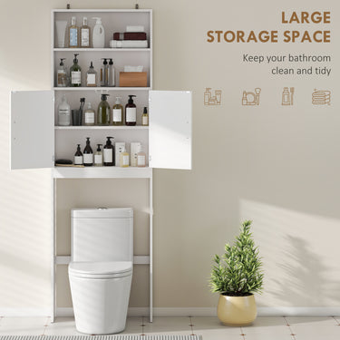 HOMCOM Over The Toilet Storage Cabinet, Freestanding 4-Tier Bathroom Organizer with Adjustable Shelf and 2 Doors, White