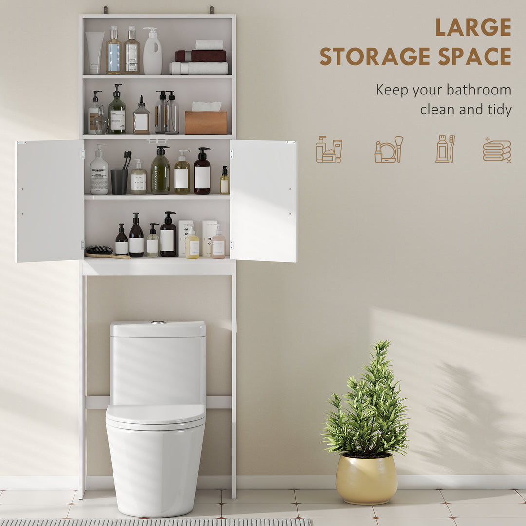 HOMCOM Over The Toilet Storage Cabinet, Freestanding 4-Tier Bathroom Organizer with Adjustable Shelf and 2 Doors, White