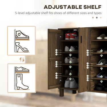 HOMCOM Shoe Storage with Double Doors and Open Shelves 17 Pair Shoe Storage Organizer for Entryway Hallway Walnut