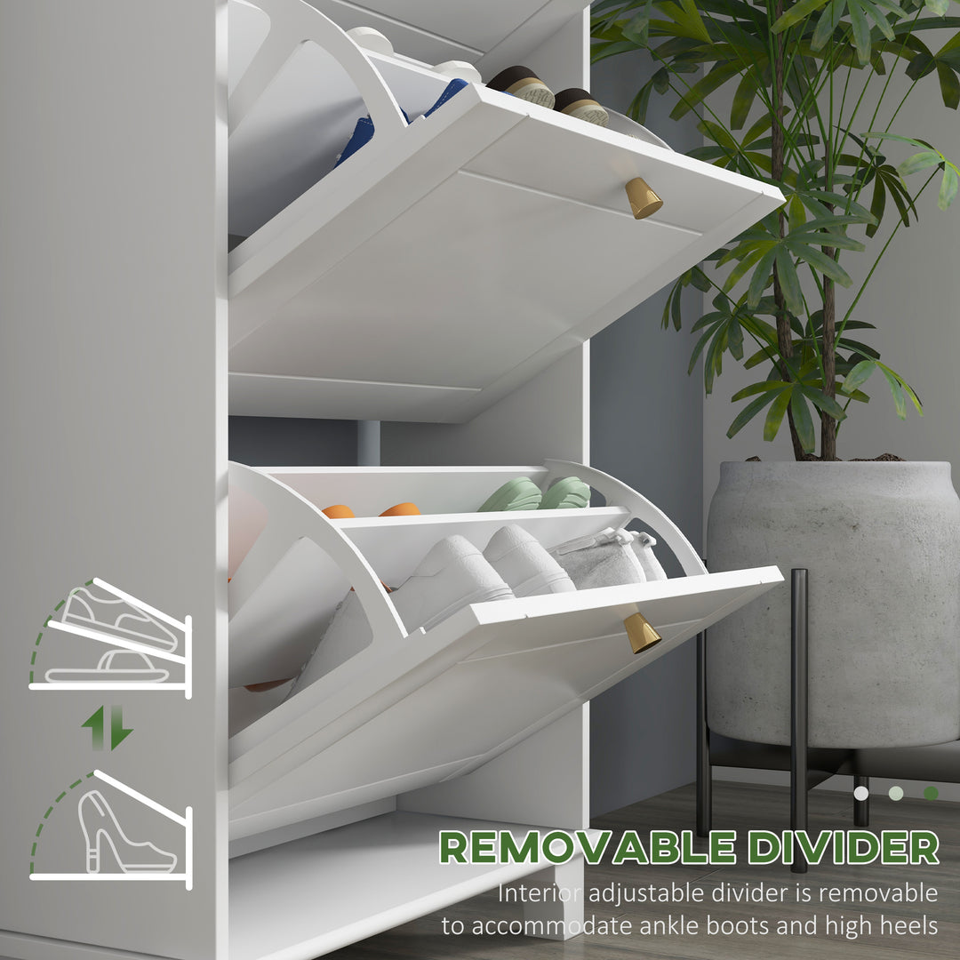 HOMCOM Narrow Shoe Storage with 3 Flip Drawers and Adjustable Shelves, Shoe Cabinet Organizer for 12 Pairs of Shoes, White