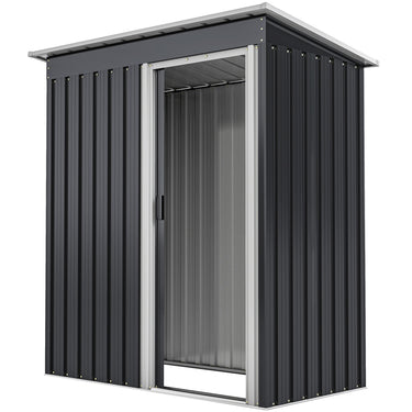Outsunny 5 x 3 FT Outdoor Storage Shed with Sliding Door and Sloped Roof, Steel Frame Garden Shed Tool Equipment, Black