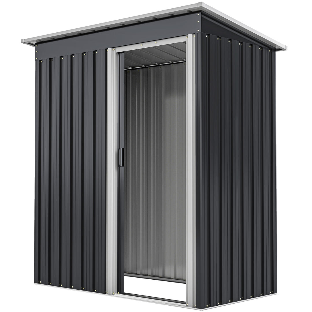 Outsunny 5 x 3 FT Outdoor Storage Shed with Sliding Door and Sloped Roof, Steel Frame Garden Shed Tool Equipment, Black