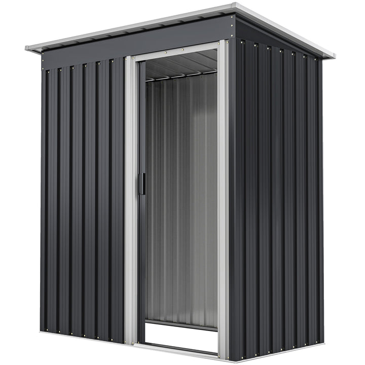 Outsunny 5 x 3 FT Outdoor Storage Shed with Sliding Door and Sloped Roof, Steel Frame Garden Shed Tool Equipment, Black