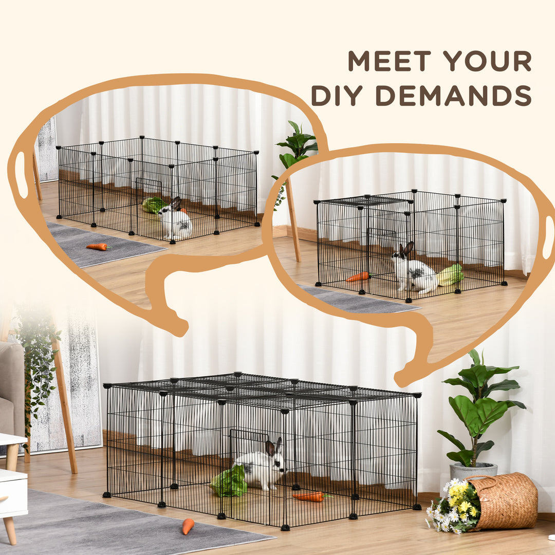 PawHut Small Animal Cage for Bunny, Guinea Pig, Chinchilla, Hedgehog, Portable Pet Enclosure with Door, 16 Panels