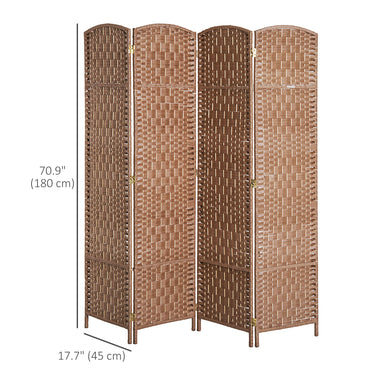 HOMCOM 6ft Folding Room Divider, 4 Panel Wall Partition with Wooden Frame for Bedroom, Home Office, Natural