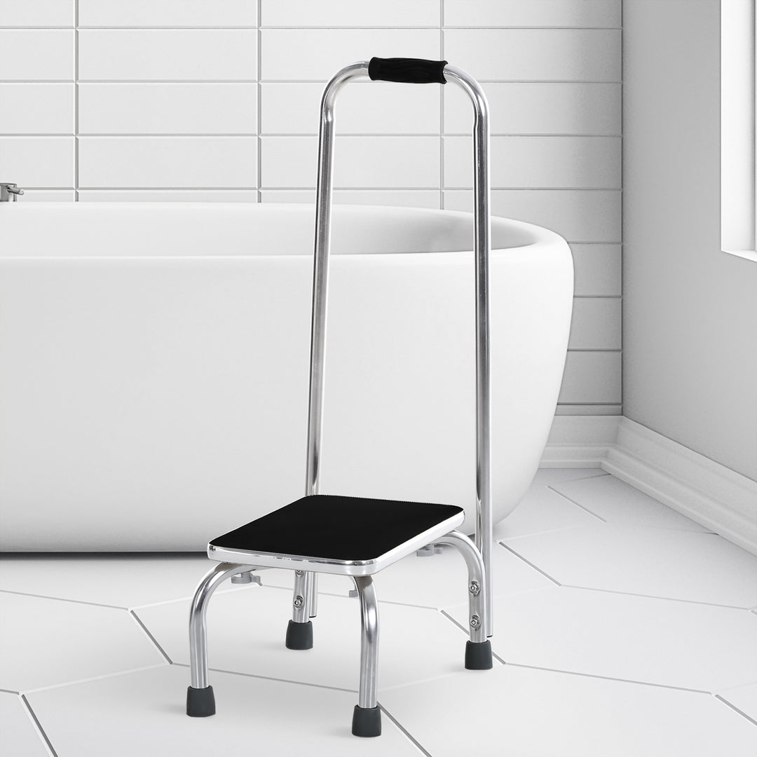 HOMCOM Step Stool with Handle for Adults and Seniors, Heavy Duty Metal Foot Step Stool for Elderly, Portable Stool with Anti-slip Design
