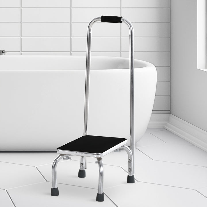 HOMCOM Step Stool with Handle for Adults and Seniors, Heavy Duty Metal Foot Step Stool for Elderly, Portable Stool with Anti-slip Design