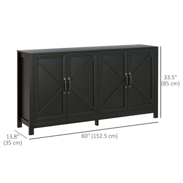 HOMCOM Sideboard Buffet, Storage Cabinet with Barn Door and Adjustable Shelf, TV Stand for TVs up to 65 Inches, Black Oak
