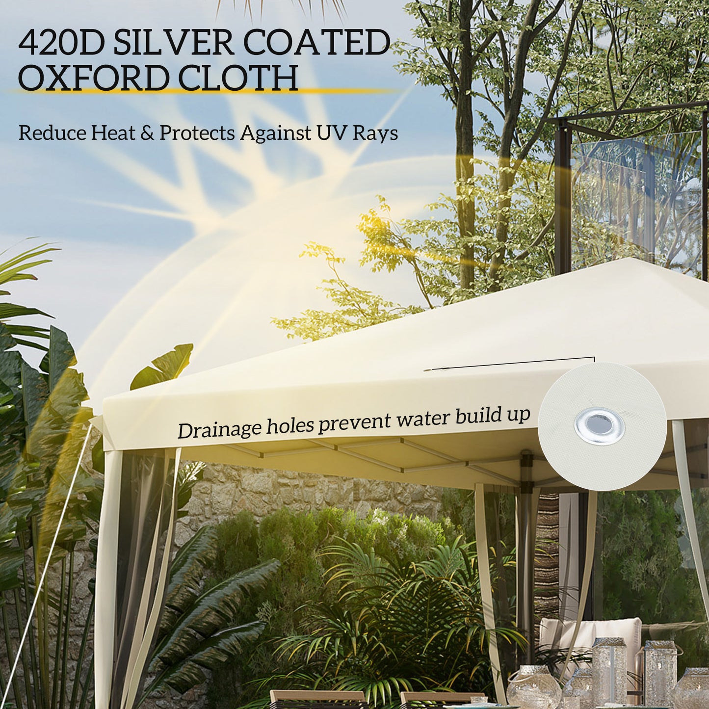 Outsunny 10' x 10' Pop Up Canopy Tent Gazebo with Removable Mesh Sidewall Netting, Carry Bag for Backyard Patio Outdoor, Beige
