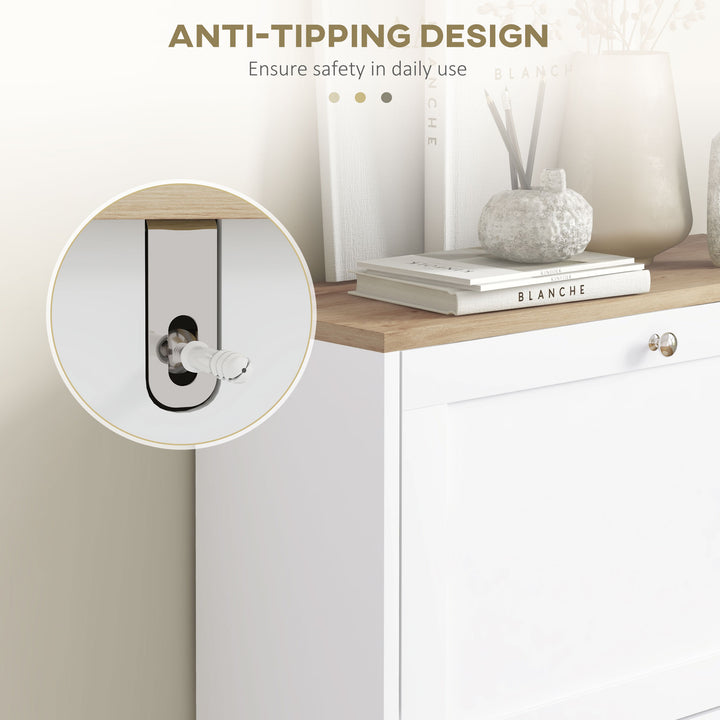 HOMCOM Slim Shoe Storage Cabinet, Modern Shoe Cabinet with 2 Flip Drawers and Adjustable Shelves for 8-12 Pairs, White