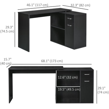 HOMCOM 180° Rotating Home Office Corner Desk Storage Shelf Cabinet Black
