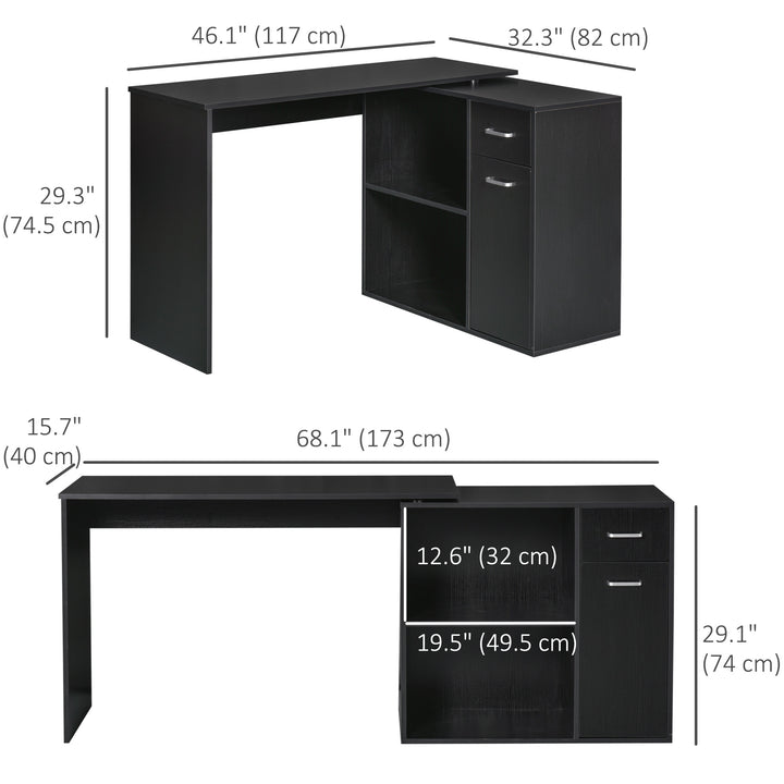 HOMCOM 180° Rotating Home Office Corner Desk Storage Shelf Cabinet Black