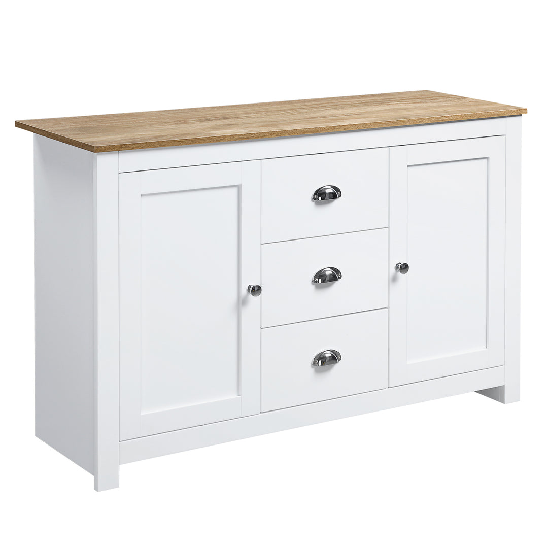 HOMCOM Modern Sideboard Cabinet, Kitchen Buffet Cabinet with 3 Drawers and Adjustable Shelves, Buffets Tables, White