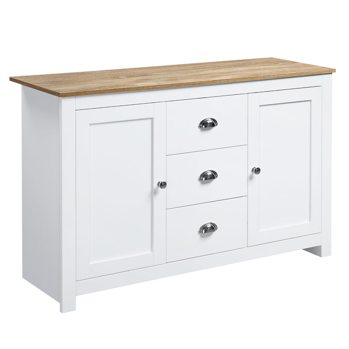 HOMCOM Modern Sideboard Cabinet, Kitchen Buffet Cabinet with 3 Drawers and Adjustable Shelves, Buffets Tables, White