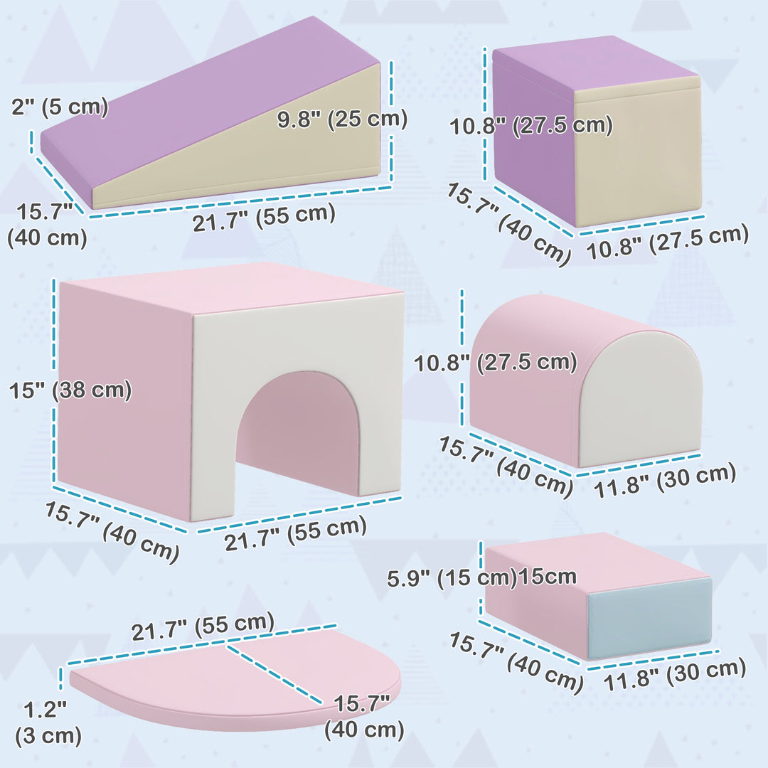 Qaba 7-piece Soft Play, Foam Climbing Blocks for Toddlers, Kids' Educational Climbing Crawling Toys, Kids Foam Play Set Stairs and Ramp, Multicolored