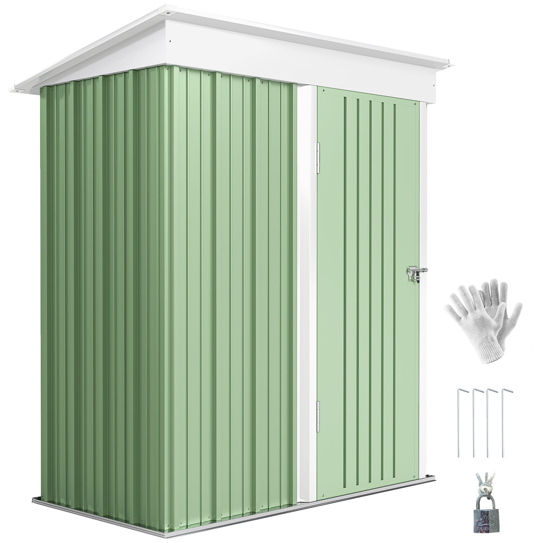 Outsunny Outdoor Storage Shed, Steel Lean-to Shed with Adjustable Shelf, Lock, Gloves, 5'x3'x6', Green
