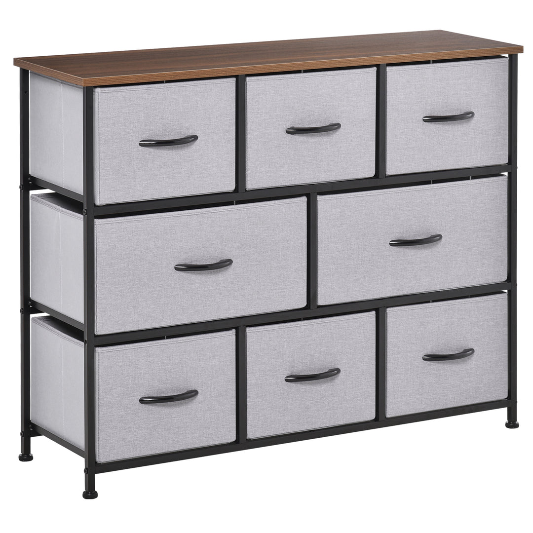 HOMCOM 8-Bin Dresser Storage Tower Cabinet Organizer Unit, Easy Pull Fabric Bins with Metal Frame for Living Room