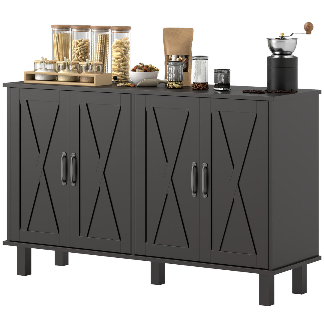 HOMCOM Kitchen Sideboard Cabinet with 4 Barn Doors and 2 Adjustable Shelves, Buffet Table for Living Room, Hallway, Black