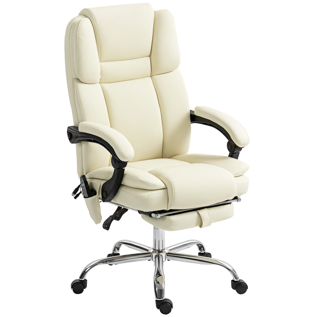 Vinsetto Massage Office Chair, Reclining Executive Office Chair with 6-Point Vibration, Footrest and High Back, White