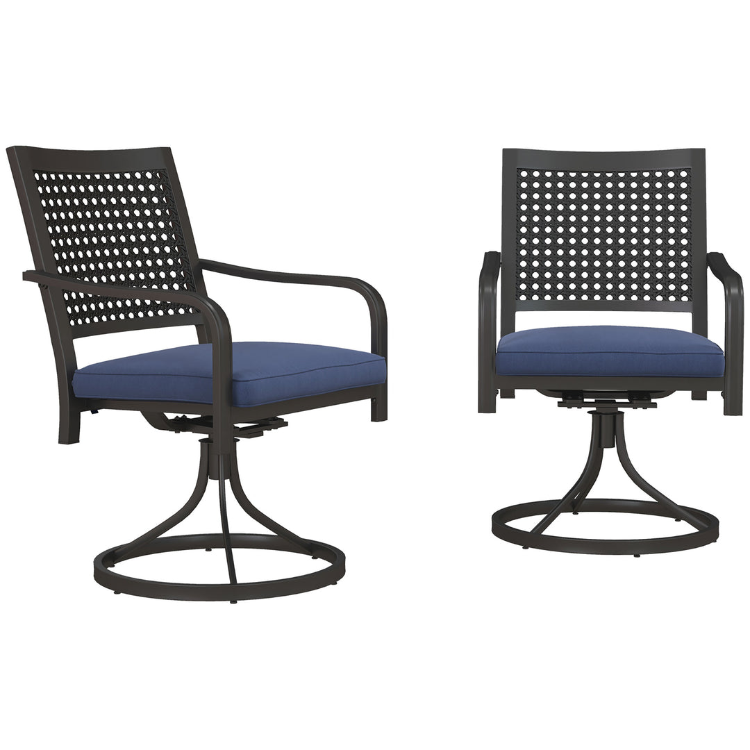 Outsunny 2 Pieces Patio Swivel Chairs with Cushion, Outdoor Swivel Rocker with Curved Armrests, Backrest for Garden, Balcony, Porch, Navy Blue