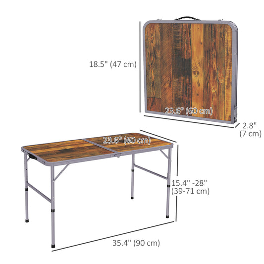 Outsunny 35.5" Outdoor Folding Portable Camping Picnic Table with Adjustable Height, Aluminum Frame for BBQ, Party, Coffee
