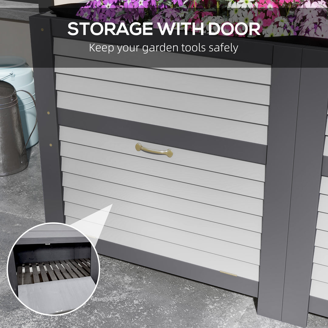 Outsunny Wooden Elevated Planter Box with Storage, 59" x 30" x 29.5" Raised Garden Bed for Vegetables, Flowers, Herbs, Grey