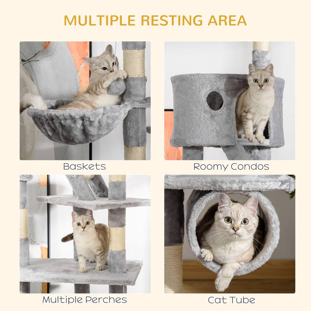 PawHut 94"-102" Huge Cat Tree Ceiling High Cat Condo Scratching Post Activity Center Multi-Level Play House