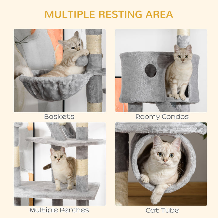 PawHut 94"-102" Huge Cat Tree Ceiling High Cat Condo Scratching Post Activity Center Multi-Level Play House
