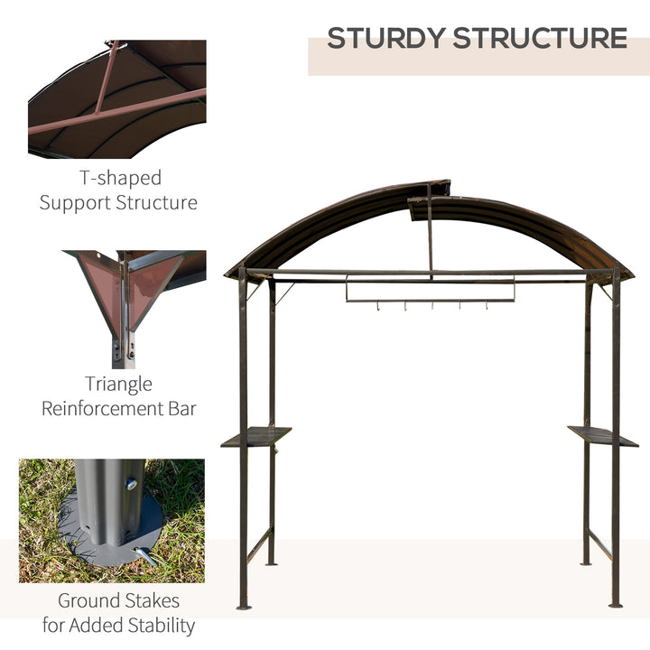 Outsunny 8x4ft BBQ Gazebo Tent Metal Frame Arch Canopy Garden Sunshade Portable Shelter Backyard with Side Shelf Coffee