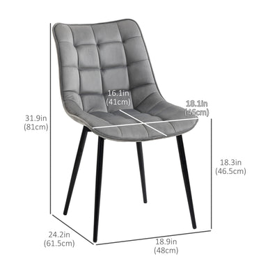 HOMCOM Upholstered Dining Chair Lounge Chair Soft Set of 2 Velvet-Touch Kitchen Reception Living Room Chair with Metal Legs, Grey
