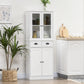 HOMCOM 61" Kitchen Pantry Cabinet, Freestanding Farmhouse Buffet Storage Cabinet with Soft Close Glass Doors and Adjustable Shelves, White